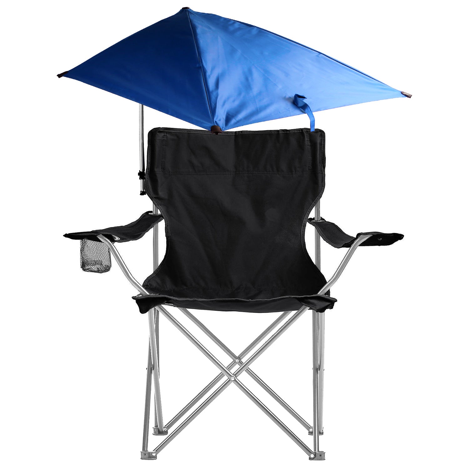 Foldable Beach Chair with Detachable Umbrella Armrest Adjustable Canopy Stool with Cup Holder Carry Bag for Camping Poolside Travel Picnic Lawn Chair Doba Black